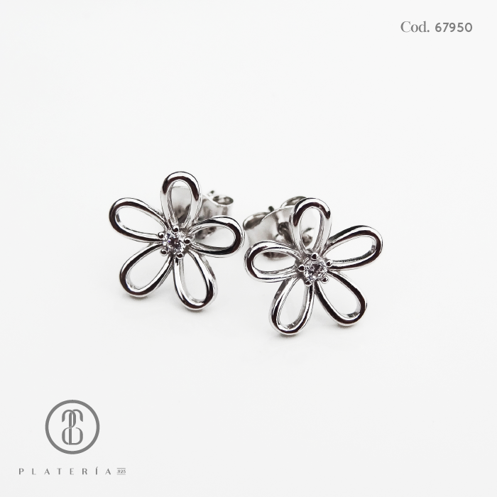 ARETE RODINADO FLOR LISO PLATA.925