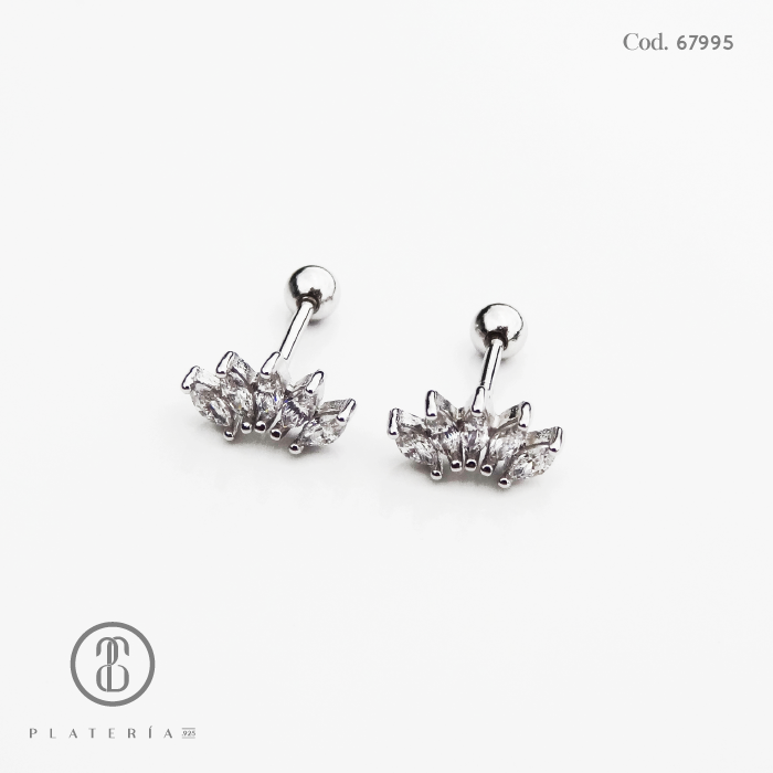 ARETE RODINADO CORONA ZIRCON CIERRE BOLITA PLATA.925