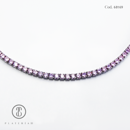 GARGANTILLA RODINADA 45CM ZIRCON ROSADO PLATA.925