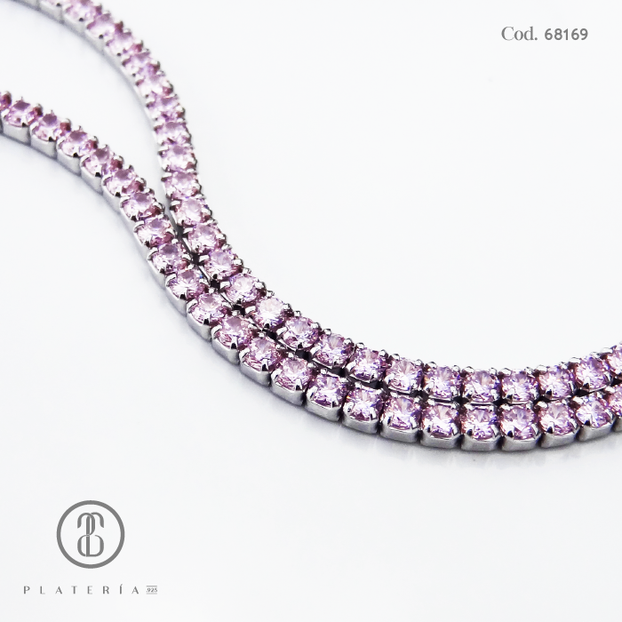 GARGANTILLA RODINADA 45CM ZIRCON ROSADO PLATA.925