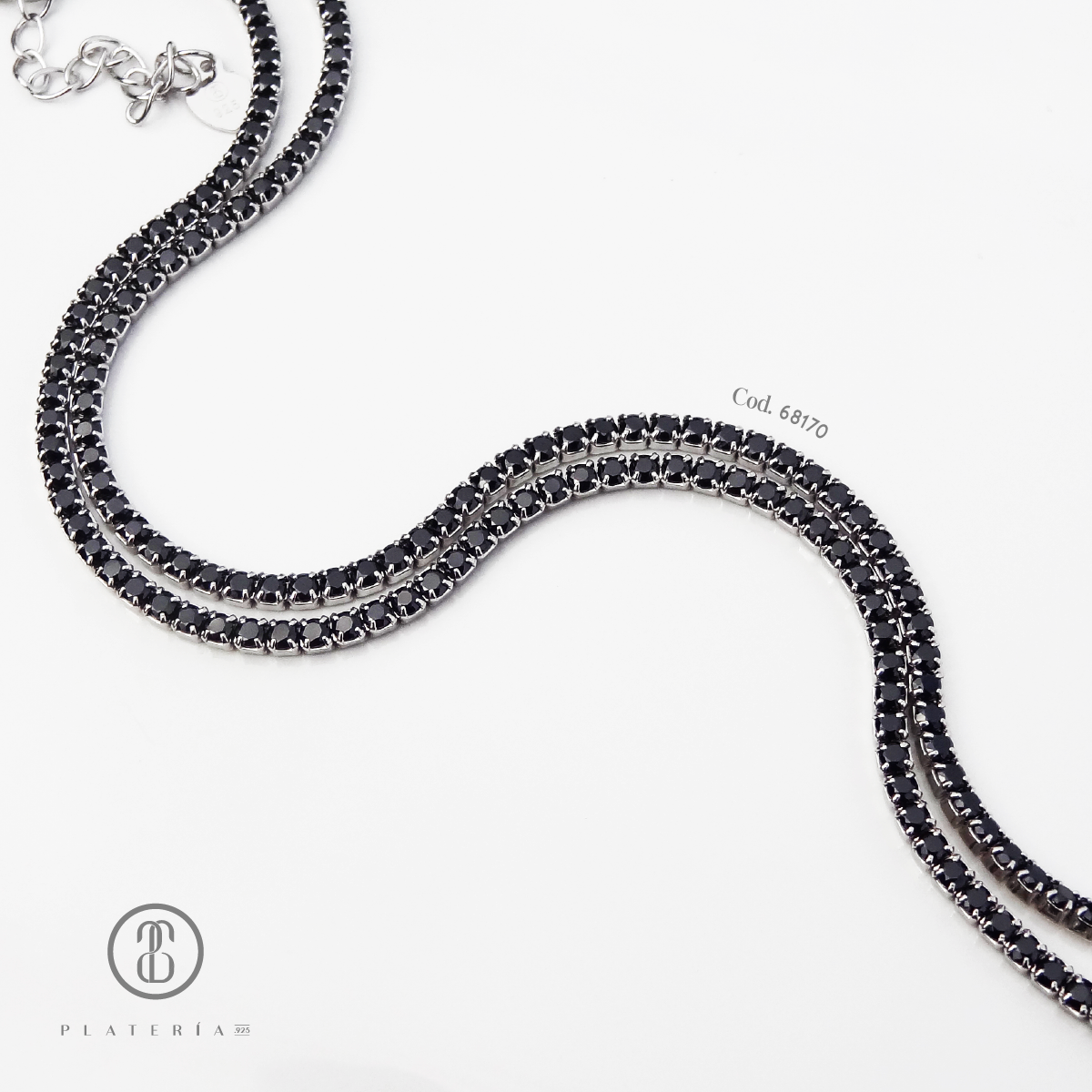 GARGANTILLA RODINADA 45CM ZIRCON NEGRO PLATA.925