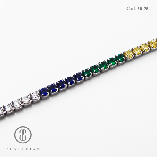 GARGANTILLA RODINADA 45CM ZIRCON COLORES PLATA.925