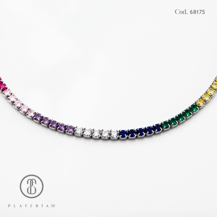 GARGANTILLA RODINADA 45CM ZIRCON COLORES PLATA.925