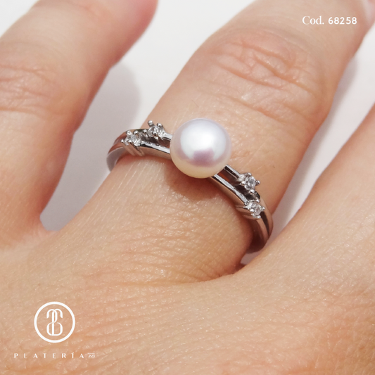 ANILLO RODINADO PERLA CULTIVADA PLATA.925