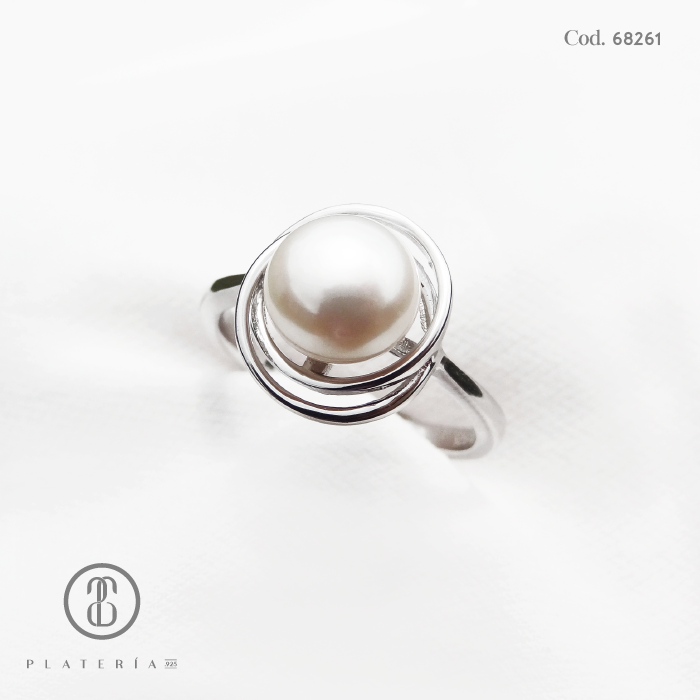 ANILLO RODINADO PERLA CULTIVADA PLATA.925