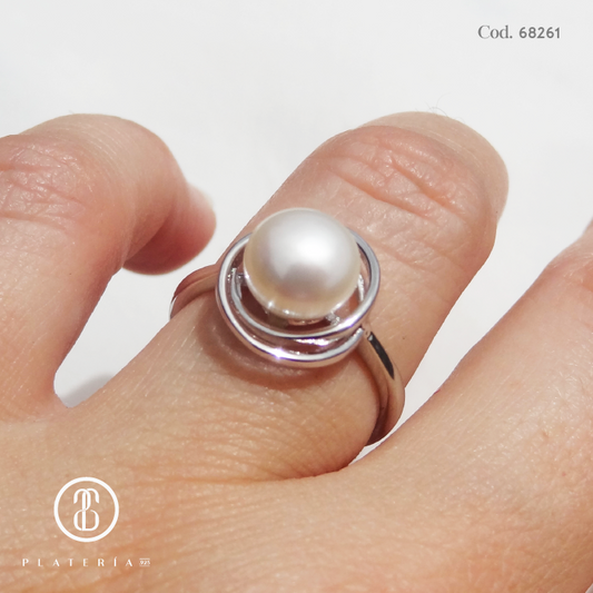 ANILLO RODINADO PERLA CULTIVADA PLATA.925
