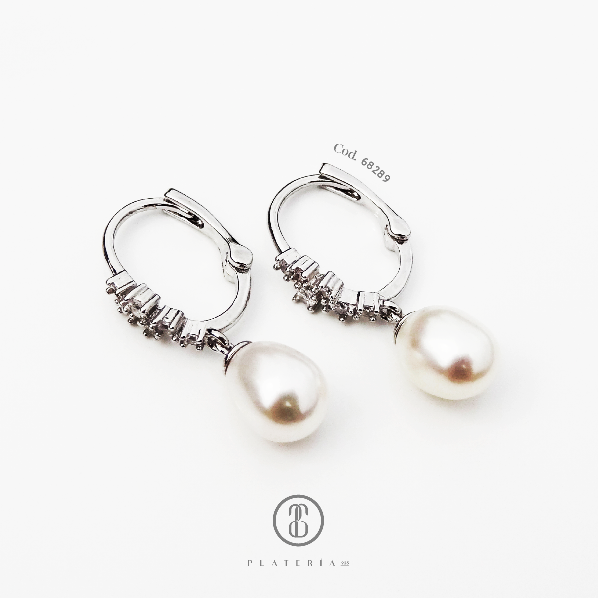 HUGGIE RODINADO PERLA CULTIVADA PLATA.925