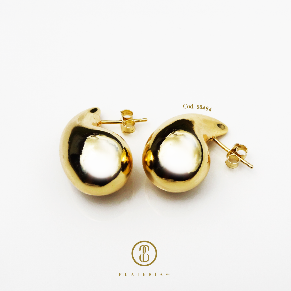 ARETE GOTA 24MM DORADA BAÑO 14K PLATA.925