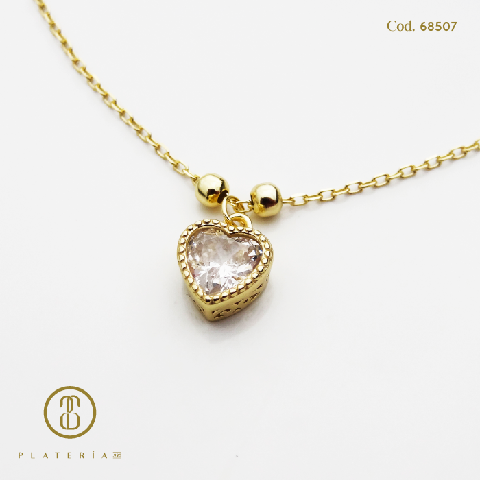 GARGANTILLA CORAZON BISELADO DORADO BAÑO14K PLATA.925