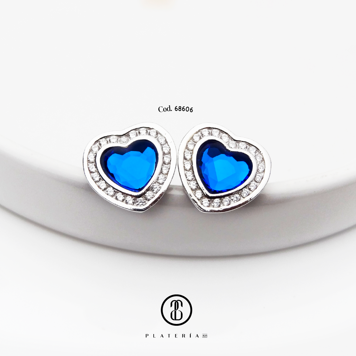 JUEGO RODINADO CORAZON ZIRON AZUL PLATA.925