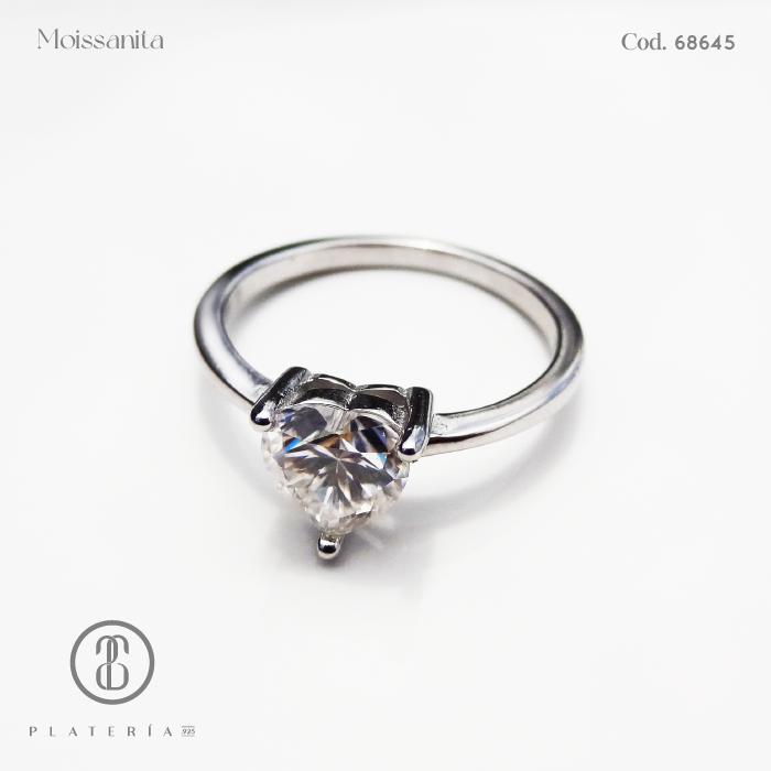 ANILLO MOISSANITA DIAMANTE CORAZON 6MM PLATA.925