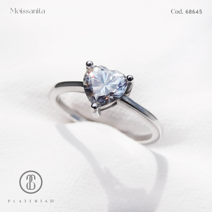 ANILLO MOISSANITA DIAMANTE CORAZON 6MM PLATA.925