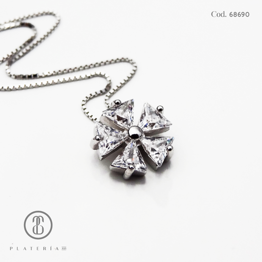 JUEGO RODINADO FLOR ZIRCON PLATA.925