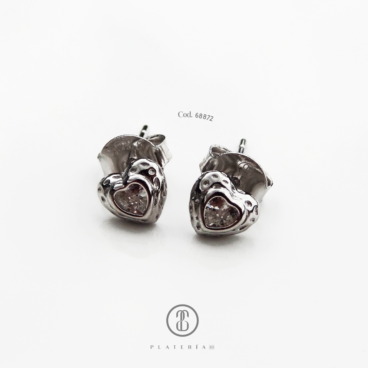 ARETE RODINADO CORAZON LABRADO PLATA.925