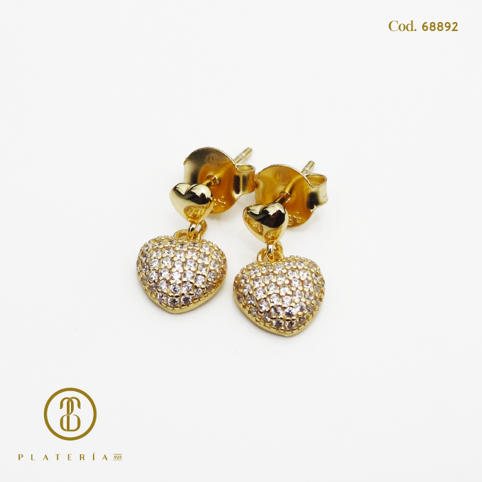 ARETE DORADO BAÑO 14K CORAZON PLATA.925