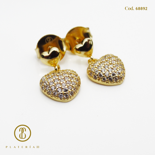 ARETE DORADO BAÑO 14K CORAZON PLATA.925