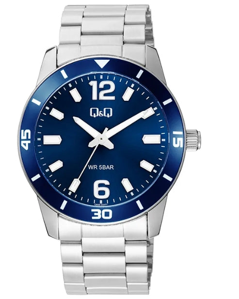 68916 RELOJ QQ METAL PLATEADO FONDO AZUL