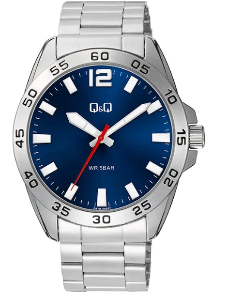 68918 RELOJ QQ METAL PLATAEADO FONDO AZUL