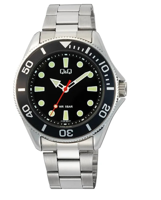 68928 RELOJ QQ METAL PLATEADO FONDO NEGRO