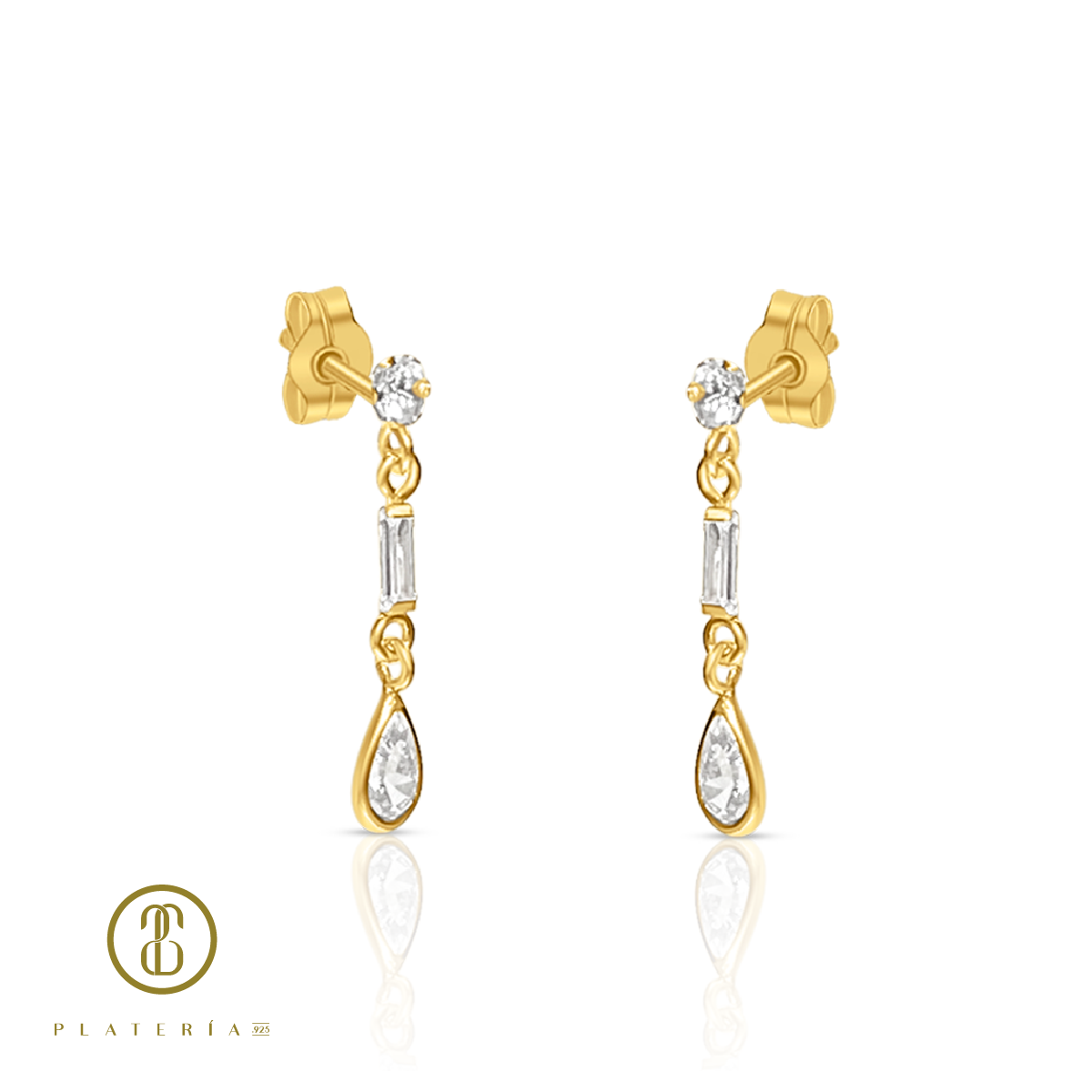 ARETE LARGO GOTA ZIRCON ORO 10K