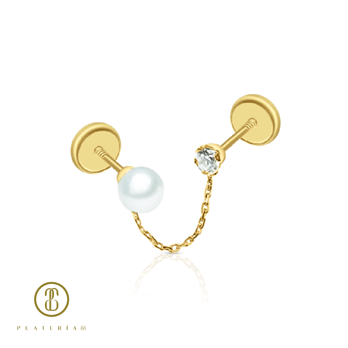 70012 ARETE ZIRCON Y PERLA CULTIVADA CADENA ORO 10K