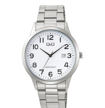 70044 RELOJ QQ METAL PLATEADO FONDO BLANCO Y FECHERO