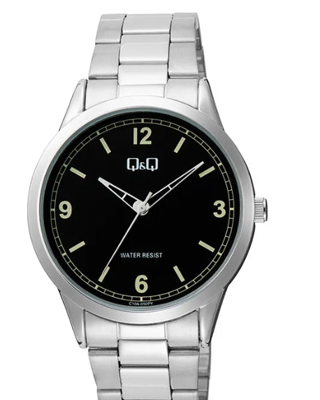 70053 RELOJ QQ METAL PLATEADO FONDO NEGRO