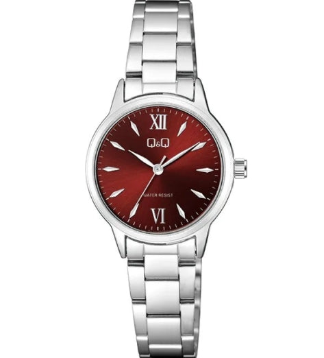 62543 RELOJ QQ METAL PLATEADO CON ROJO