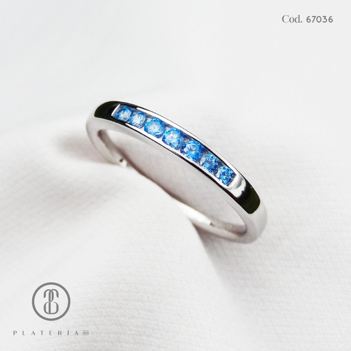 ANILLO RODINADO ZIRCON CELESTE PLATA.925