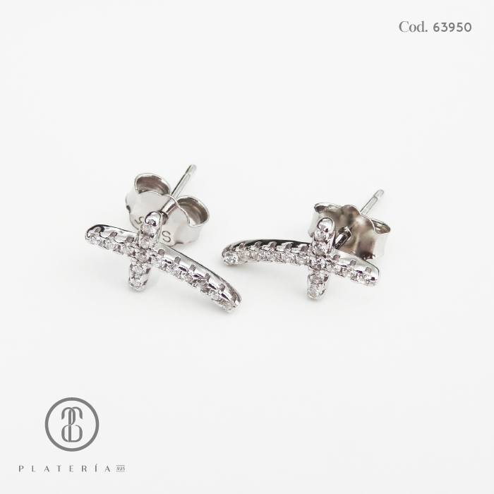 ARETE RODINADO CRUZ PLATA.925