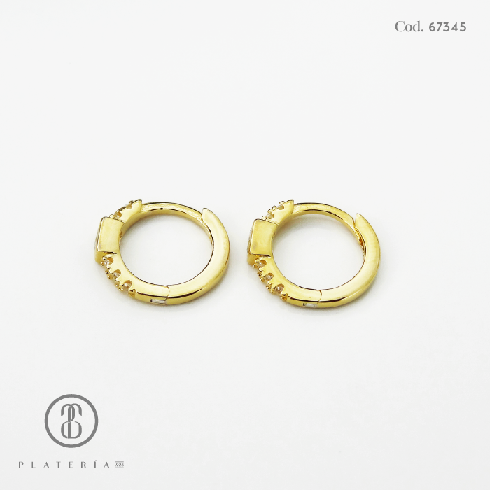 HOOP DORADO BAÑO 14K 12MM ZIRCON PLATA.925