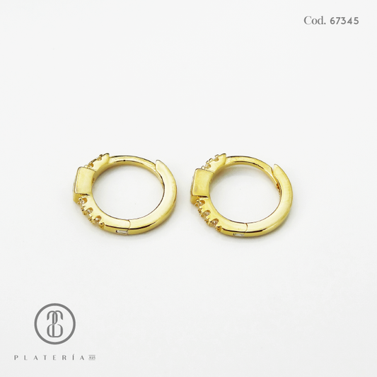 HOOP DORADO BAÑO 14K 12MM ZIRCON PLATA.925