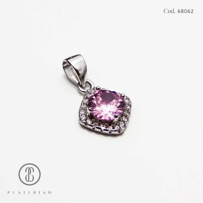 JUEGO RODINADO ZIRCON ROSADO PLATA.925