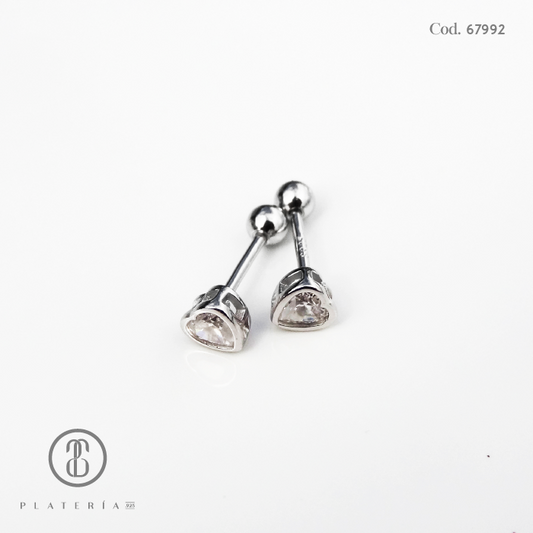 ARETE RODINADO CORAZON 4MM CIERRE BOLITA PLATA.925