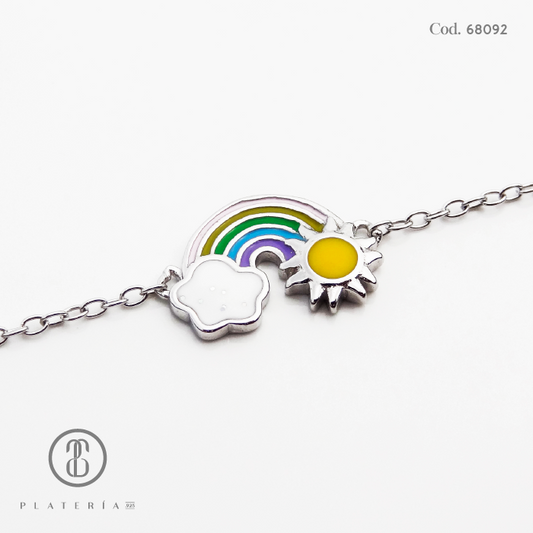 PULSERA RODINADA NIÑA 14*3CM ARCOIRIS PLATA.925