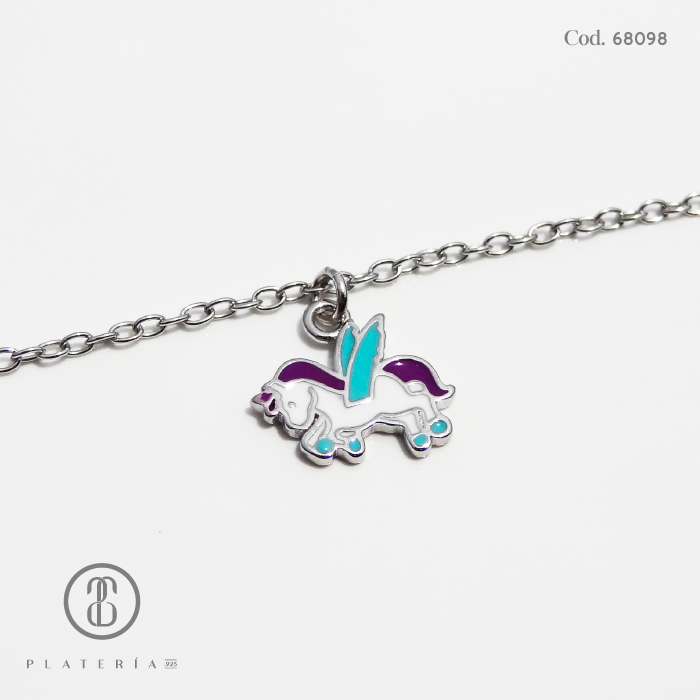 PULSERA RODINADA NIÑA 14*3CM UNICORNIO PLATA.925