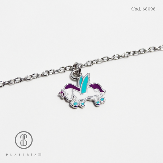 PULSERA RODINADA NIÑA 14*3CM UNICORNIO PLATA.925