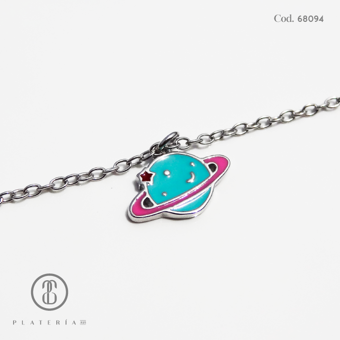 PULSERA RODINADA NIÑA 14*3CM SATURNO PLATA.925