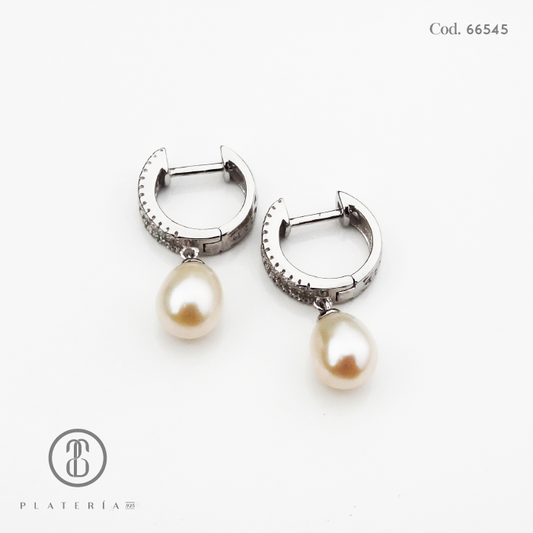 HUGGIE RODINADO DIJE PERLA CULTIVADA PLATA.925