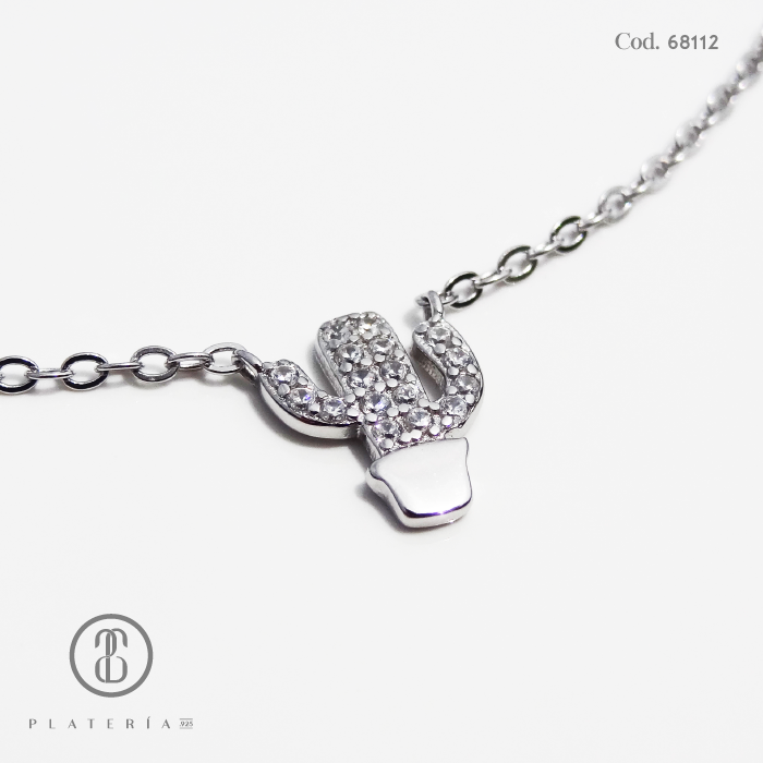 GARGANTILLA RODINADA NIÑA 35*5CM CACTUS PLATA.925