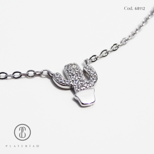 GARGANTILLA RODINADA NIÑA 35*5CM CACTUS PLATA.925