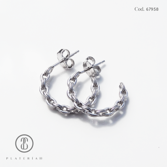 ARETE RODINADO ABIERTO CADENA PLATA.925