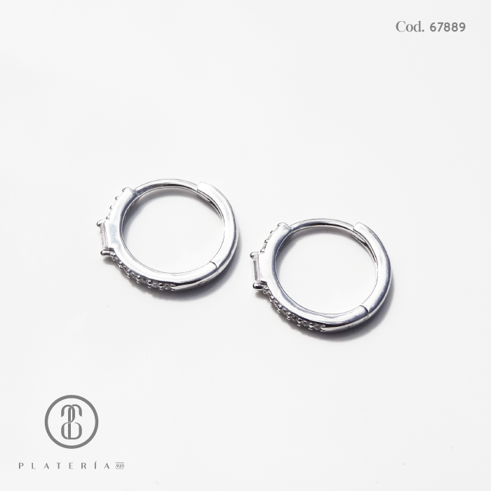 HUGGIE RODINADO 14MM LISO PLATA.925