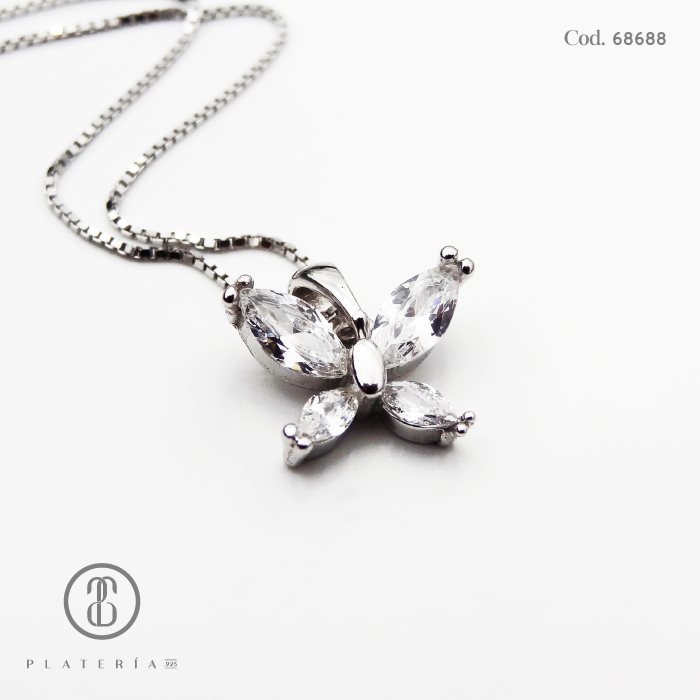 JUEGO RODINADO MARIPOSA ZIRCON PLATA.925