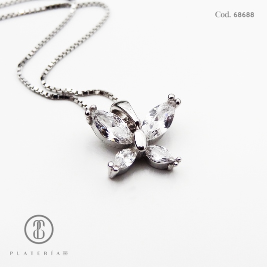 JUEGO RODINADO MARIPOSA ZIRCON PLATA.925