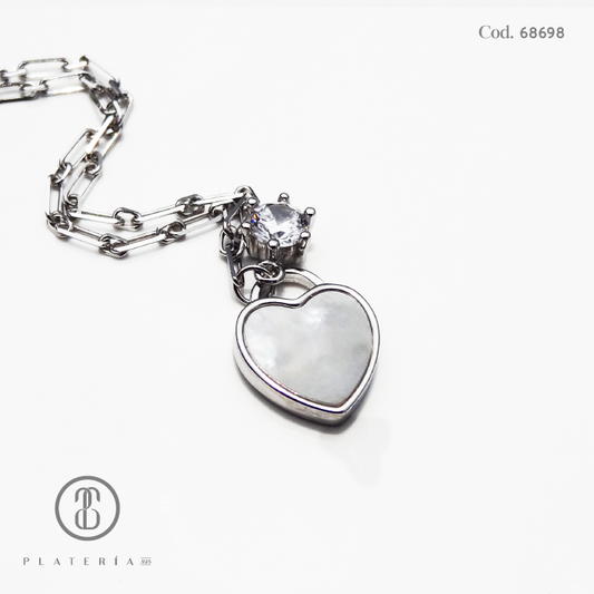 JUEGO RODINADO CORAZON NACAR PLATA.925