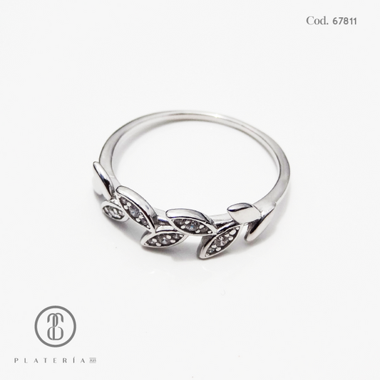 ANILLO RODINADO HOJITAS PLATA.925