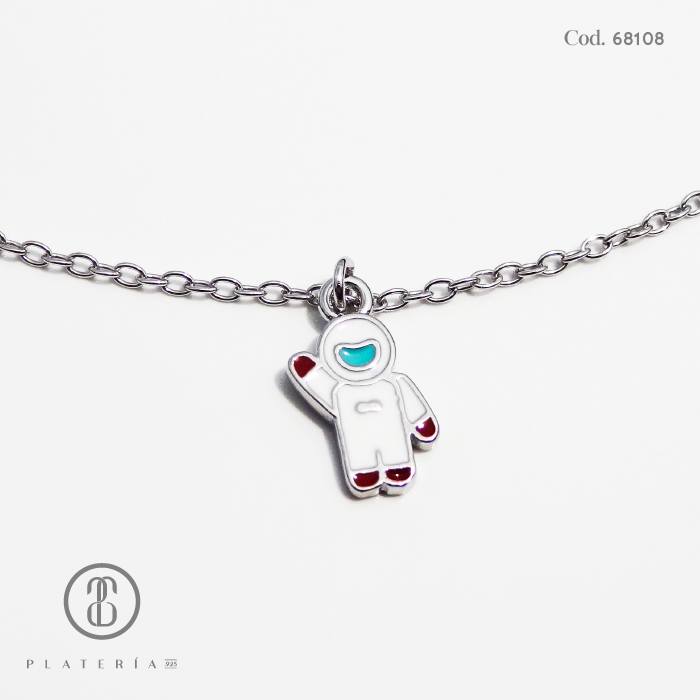 GARGANTILLA RODINADA NIÑA 35*5CM ASTRONAUTA PLATA.925