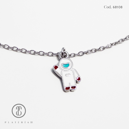 GARGANTILLA RODINADA NIÑA 35*5CM ASTRONAUTA PLATA.925