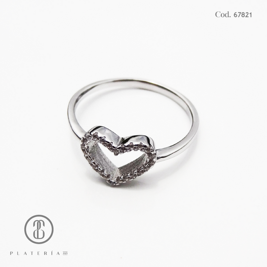 ANILLO RODINADO CORAZON PLATA.925